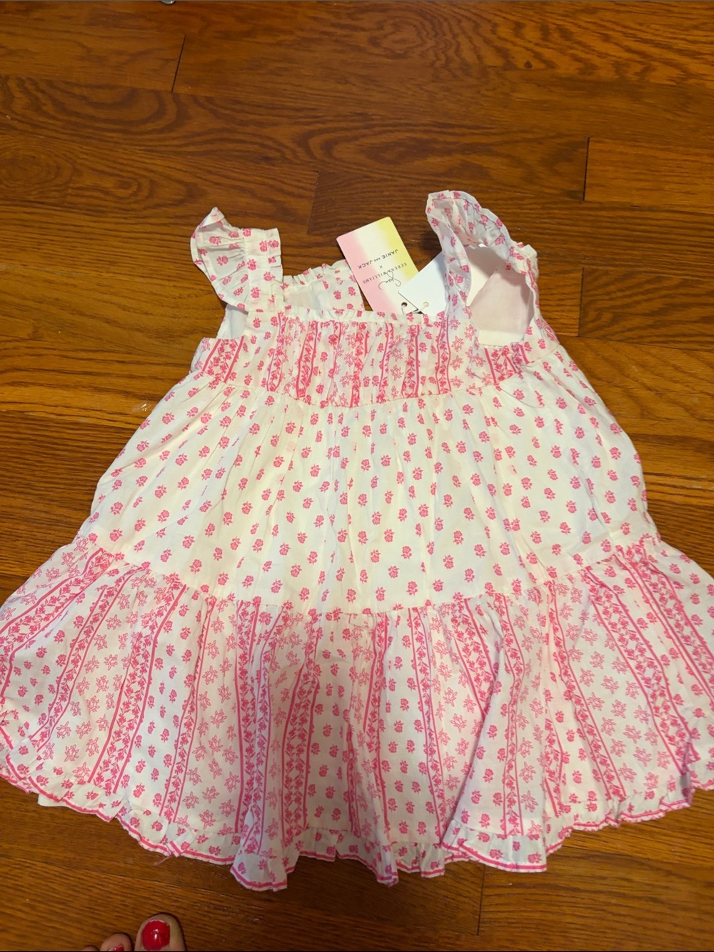 Janie and Jack White Dress with Pink Floral Print